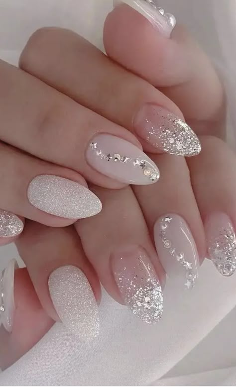 Bridal Nails 2024 Trends, Joy Nails, Sparkle Nail Designs, Quinceanera Nails, Bridal Nails Designs, Pedi Ideas, Yellow Nails Design, Nails For Bride, Wedding Nail