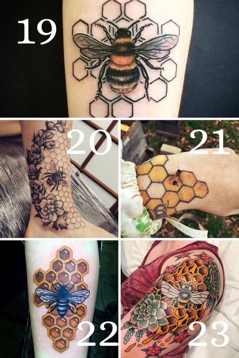 Bee Honeycomb Tattoo Ideas, Bee Cover Up Tattoo, Honeybee Tattoo Honeycomb, Queen Bee Tattoo For Women, Honey Bee Tattoos For Women, Honeycomb And Bee Tattoo, Honeycomb Bee Tattoo, Bee Tatoos Ideas, Bee With Honeycomb Tattoo