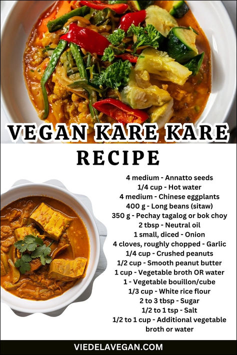 Vegan Kare Kare Recipe Kare Kare Recipe, Comfort Pasta Dishes, Chinese Eggplant, Vegan Chinese, Buttered Vegetables, Kare Kare, Sauteed Vegetables, Vegan Dinner, Vegan Dinner Recipes