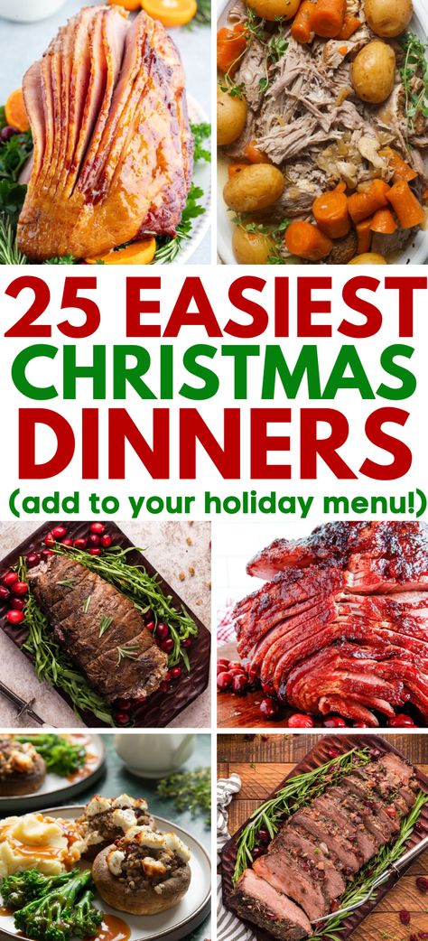 Christmas Dinner Ideas – Hosting a Christmas dinner party this year? Choose from the absolute best Christmas Eve dinner recipes that are sure to be unforgettable!  Use these ideas for Christmas dinner to plan the best holiday dinner recipes for an easy Christmas Eve dinner. Christmas Eve dinner recipes, holiday side dishes, holiday main dishes, Christmas side dishes, Christmas main dishes, Christmas Turkey. Easy Christmas Meals For Two, Christmas Dinner Recipes Main Meat, Christmas Recipes Easy Dinners, Classic Christmas Dinner Menu Ideas, Meat Dishes For Christmas, Dinner For Party Main Dishes, Dinner Ideas With Rolls On The Side, Christmas Dinner Ideas Small Family, Meats For Christmas Dinner