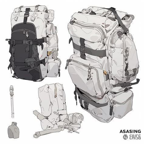 ArtStation - Camping season Backpack Design Concept, Sci Fi Props, Tactical Gear Loadout, Combat Gear, Object Drawing, Power Armor, Dress Design Sketches, Modern Fantasy, Cool Sketches