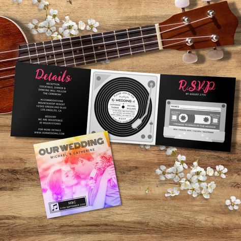 Music Concert VIP Ticket And RSVP Wedding Invitation  Zazzle Rock Wedding Theme, Dj Turn Table, Music Wedding Invitations, Music Lovers Wedding, Hops Wedding, Concert Wedding, Wedding Vinyl, Ticket Wedding Invitations, Dance Proposal