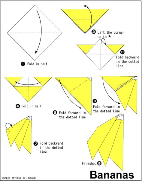 Origami Bananas B is for banana Easy Origami Tutorial, Origami Sheets, Easy Origami For Kids, Origami Tutorial Easy, Origami Step By Step, Origami Diagrams, Kids Origami, Origami Ideas, Homeschool Crafts