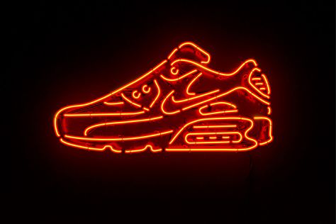 Nike Air Max 90 Neon ‘On’ by Rizon Parein | Agent Pekka Shoe Poster, Shoes Wallpaper, Neon Wall Art, Nike Neon, Nike Wallpaper, Neon Aesthetic, Neon Design, Women Nike, Neon Wallpaper