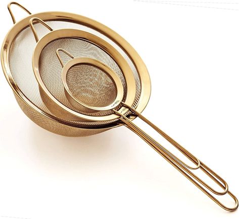 Proto Future Strainer Set Fine Mesh Gold Kitchen Utensils, Gold Kitchen Accessories, First Apartment Essentials, Pasta Strainer, Kitchen Strainer, Fine Mesh Strainer, Food Strainer, Mesh Strainer, Kitchen Design Trends