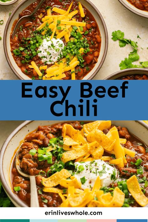 Welcome to your new favorite beef chili recipe! This hearty, flavor-packed chili made with ground beef and beans is sure to become a family favorite. Not only is it easy to make, but the combination of tomatoes, spices, and beef broth creates a rich and satisfying taste that will leave you wanting more. Chili Made With Beef Broth, Chili With Beef Broth, Ground Beef Chili Recipe, Ground Beef And Beans, Beef And Beans, Ground Beef Chili, Beef Chili Recipe, Chili Toppings, Clean Eating Chicken