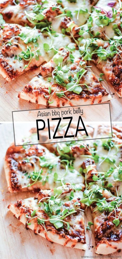 Pork Belly Pizza with Barbecue Sauce is the perfect recipe for Friday pizza night! | www.cookingandbeer.com Pork Belly Pizza Recipes, Pork Belly Pizza, Asian Marinade, Pizza Ideas, Small Pizza, Pizza Roll, Asian Pork, Make Your Own Pizza, Pizza Kitchen