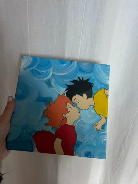 Ponyo Painting Easy, Ponyo Painting Canvas, Ghibli Art Painting, Studio Ghibli Paintings, Ghibli Painting Ideas, Cuadros Aesthetic Faciles, Studio Ghibli Painting Ideas, Ponyo Drawings, Pintar Aesthetic