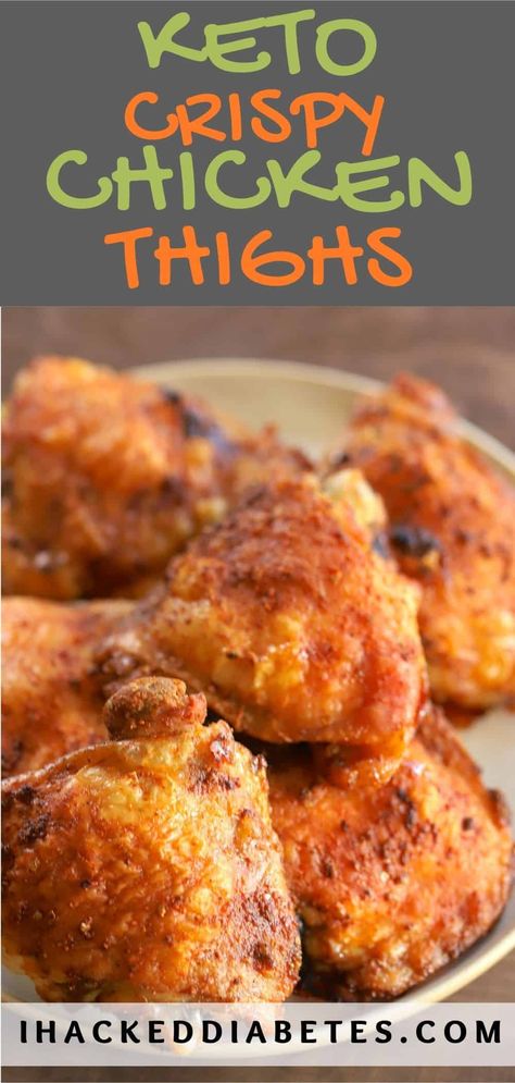 Chicken thighs baked in the oven with special seasoning blend to make them extra tasty and crispy. #keto #lowcarb Chicken Thigh Recipes Baked Crispy, Keto Friendly Chicken Thigh Recipes, Low Carb Bone In Chicken Thigh Recipes, Keto Chicken Seasoning, Keto Chicken Thigh Recipe, Boneless Skinless Chicken Thigh Recipes Air Fryer Keto, Chicken Thigh Recipes For Diabetics, Chicken Thigh Recipes Keto Low Carb, Low Carb Boneless Chicken Thigh Recipes