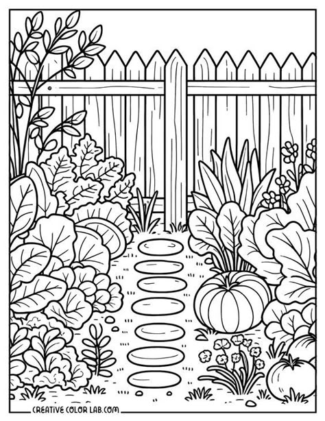 Coloring Pages for Adults Garden Coloring Pages Free Printable, Vegetable Garden Path, Gardening Coloring Pages, Vegetable Coloring Pages, Geometric Coloring Pages, Garden Coloring Pages, Busy Binder, Gardens Coloring Book, Owl Coloring Pages