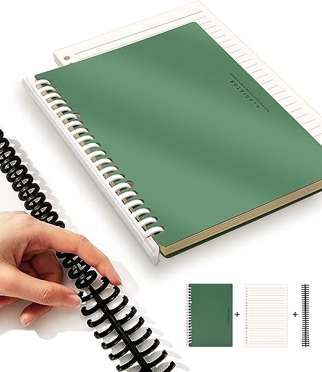 Amazon.com : Spiral Notebook Hardcover with Refillable 260 Pages in Total, Spiral Notebooks for Work with Removable Pages Wide Ruled, DIY 30 Holes Binder Plastic Cover, Green 8.3" *5.7" : Office Products Diy Refillable Notebook, Spiral Notebook Cover Diy, Diy Spiral Notebook, Journal For School, Pastel Notebook, Diy Notebook Cover, Small Binder, Refillable Notebook, Plastic Binder