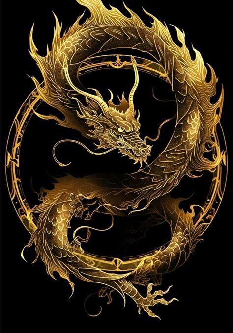 Japanese Golden Dragon Tattoo, Golden Dragon Tattoo, Black And Gold Dragon, Punisher Artwork, Medieval Tattoo, Dragon Tattoo Art, Dragon Wallpaper Iphone, Warframe Art, Wild Animal Wallpaper