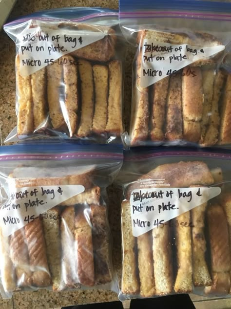 French Toast Meal Prep, French Toast Meal, Make Ahead Camping Food, Freezer Breakfast Meals, Make Ahead French Toast, French Toast Sticks Recipe, Camping Food Ideas, Freezer Dinners, Freezer Friendly Meals