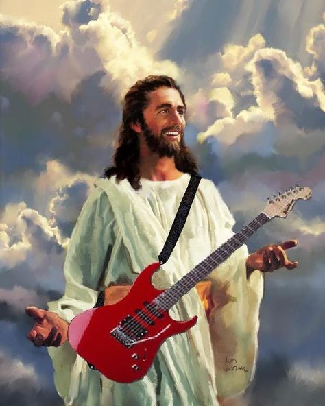 Jesus rocks! Christian Rock Music, Christian Metal, Jesus Music, Jesus Memes, Jesus Christ Superstar, Christian Rock, Jesus Pictures, Musical Movies, Playing Guitar