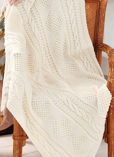 Treasure Chest Throw - Free Pattern Knit Afghan Patterns, Afghan Stitch, Cable Knit Blankets, Crochet Knit Blanket, Drops Baby, Knitted Afghans, Baby Blanket Knitting Pattern, Afghan Patterns, Afghan Pattern