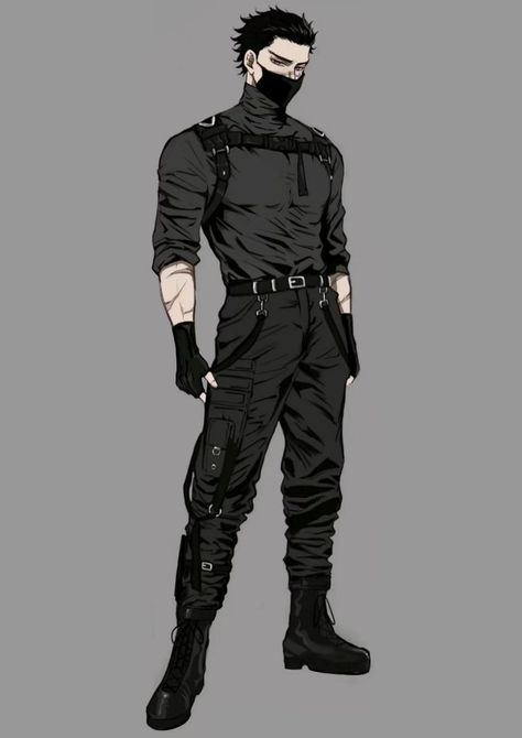 Male Supervillain Outfit, Anime Men Clothes Design, Combat Fashion Mens, Spy Outfits Male, Assasin Outfit Men, Man In Suit Concept Art, Male Villian Outfits, Futuristic Clothing Concept Art Male, Male Hero Outfit Design