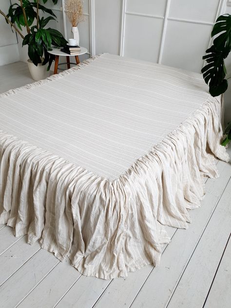 Linen Coverlet, Linen Bed Skirt, Linen Valance, Linen Bedskirt, Bed Valance, Linen Bed Cover, Ruffle Linen, Linen Bed, Dust Ruffle