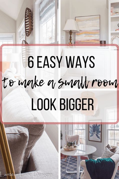 6 easy ways to make your small room look bigger from picking the right paint color, decorating ideas and selecting the correct furniture Small Room Look Bigger, Small Room Ideas, Room Look Bigger, Farmhouse Style Lighting, Small Family Room, Small Living Room Decor, Inspire Me Home Decor, Window Room, Living Room Windows