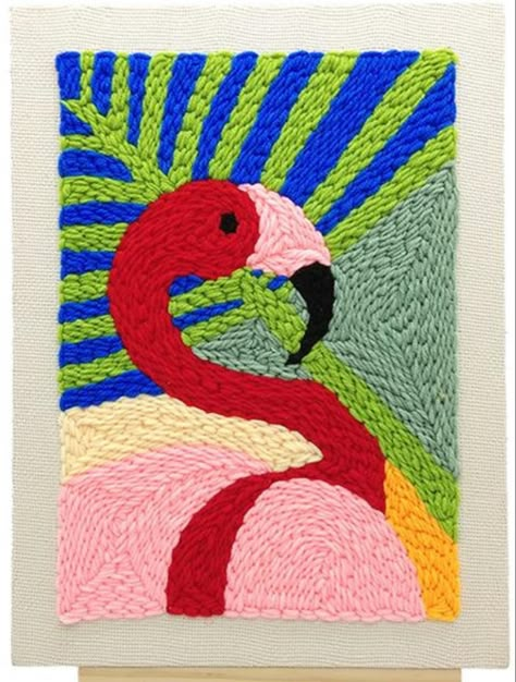 Tissue Art Paintings, Punch Needle On Canvas, Yarn Painting Art Ideas, Tissue Paper Art On Canvas Paintings, Yarn Art On Canvas, Tissue Painting, Yarn Art Diy, Yarn Painting Art, Punch Needle Pattern