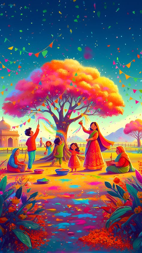 Holi Dance, Hindu Calendar, Festival Of Colors, Hindu Festival, Scene Drawing, Photoshop Artwork, Hindu Festivals, The Hindu, Color Festival