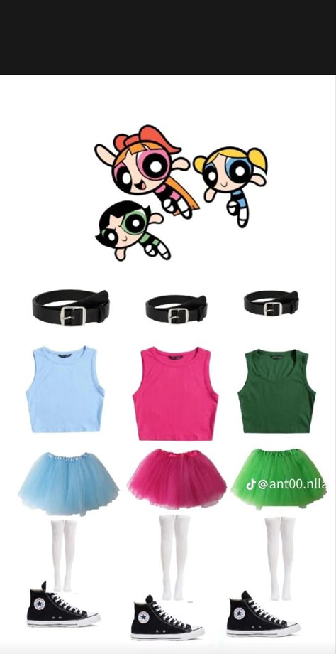 Quick And Easy Trio Halloween Costumes, Power Puff Girls Costume, 90s Fancy Dress, Powerpuff Girls Costume, Halloween Costumes Easy, Helloween Wallpaper, School Core, Cute Group Halloween Costumes, Matching Halloween Costumes