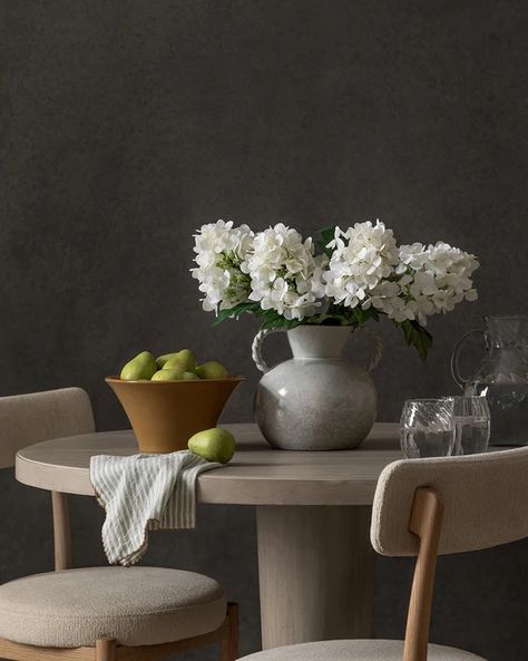 Faux Hydrangea Stem from McGee & Co. Serving Bowls Ceramic, Faux Hydrangea, Coastal Interiors Design, Light Colored Wood, Mcgee & Co, Custom Upholstery, Rustic Feel, Napkins Set, Ceramic Bowls