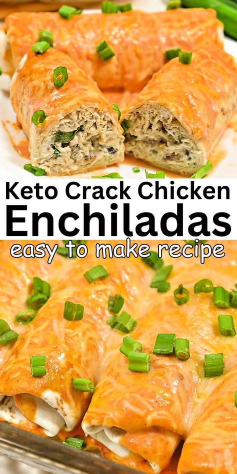 Keto Crack Chicken Enchiladas #ketocrackchickenenchiladas #crackchickenenchiladas Cracked Chicken Enchiladas, Cream Cheese And Chicken, Cream Cheese Enchiladas, Crockpot Chicken Enchiladas, Chicken Main Dish Recipes, Cheese Keto, Low Carb Cheesecake Recipe, Chicken Enchiladas Easy, Fresh Guacamole