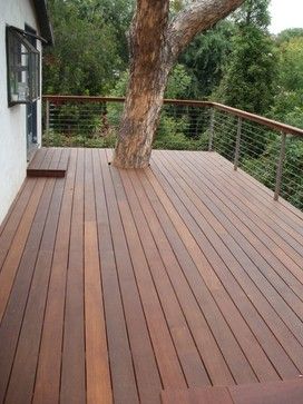 Decks modern patio Deck With Tree, Hillside Deck, Ipe Deck, Deck Remodel, Modern Patio Design, Deck Makeover, Modern Deck, Going Through It, Railings Outdoor