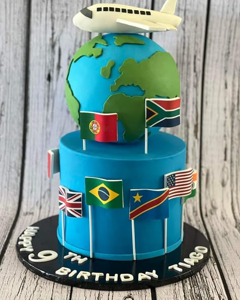 Around The World Cake Ideas, World Map Cake, Office Cake, Cake Travel, Map Cake, Globe Cake, World Cake, Travel Cake, Country Birthday