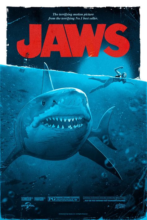 Jaws Film, Sharks Logo, Jaws Movie Poster, Movie Synopsis, Jaws Movie, Shark Pictures, Art Musical, Shark Art, Retro Horror