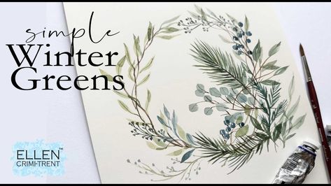 AD- Free Simple Watercolor Winter Greenery | Ellen Crimi-Trent on Patreon Youtube Painting, Christmas Everyday, Winter Greens, Winter Greenery, Simple Watercolor, Watercolor Flowers Tutorial, Watercolor Winter, Watercolor Tutorial, Watercolor Tutorials