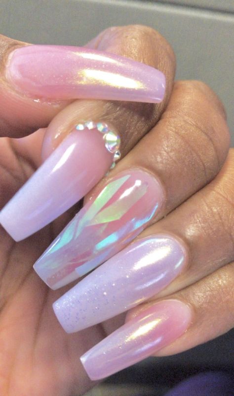 Click link below to see more! ✨ Hologram Nails, French Nails Glitter, Glitter Nails Acrylic, Unicorn Nails, Glam Nails, I Love Nails, Hot Nails, Fancy Nails, Chrome Nails