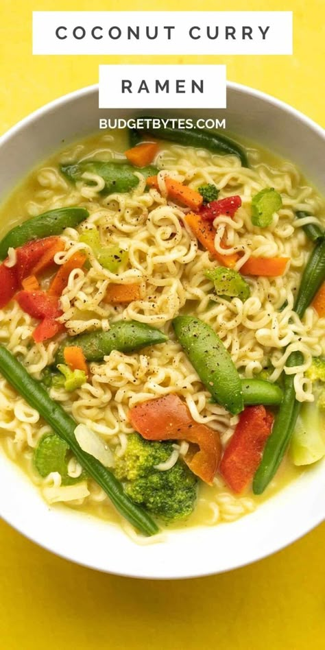 Stew Ideas, Coconut Curry Ramen, Budget Bites, Asian Soups, Budget Food, Curry Ramen, Food Budget, Ramen Noodle Recipes, Budget Bytes