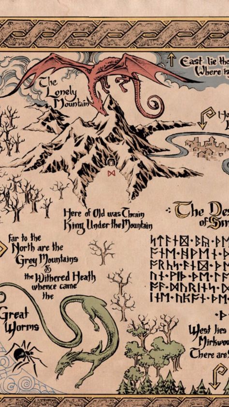 Smaug Lord Of Rings Map, Lord Of The Rings Map Drawing, Tolkein Illustrations, Tolkien Books Aesthetic, The Lord Of The Rings Wallpapers, Silmarillion Tattoo, Smaug Art, Tolkien Wallpaper, The Hobbit Art