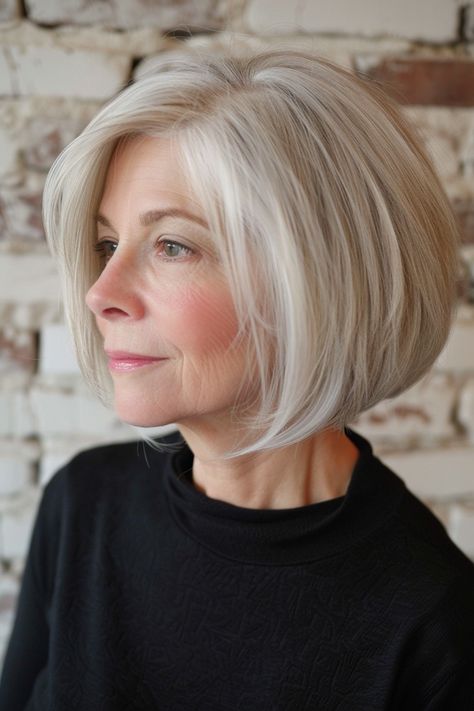 61+ Ways to Wear a Bob Haircut When You’re Over 70 Haircuts For Women Over 70, A Bob Haircut, Haircut Ideas For Women, Modern Bob Hairstyles, Grey Bob Hairstyles, Classic Bob Haircut, Angled Bobs, Blowdry Styles, Stacked Bob Haircut