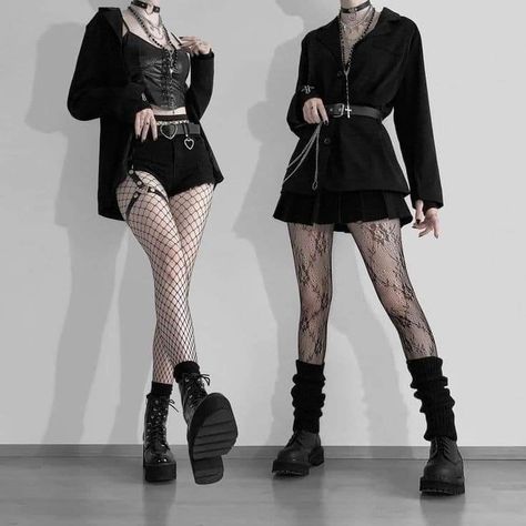 Rave Party Outfit, Grunge Egirl, Blazer With Belt, Egirl Fashion, E Girl Outfits, Lace Stockings, Dark Outfits, Fashion Aesthetics, Grunge Goth