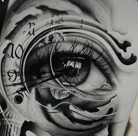 Eye Tattoo Sketch, All Seeing Eye Tattoo, Black And Grey Tattoo, Filigree Tattoo, Cool Tattoo Drawings, Girl Face Tattoo, Realistic Tattoo Sleeve, Eyeball Art, Clock Tattoo Design