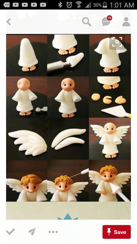 Clay Angel, Fondant Flower Tutorial, Clay Christmas Decorations, Polymer Clay Gifts, Polymer Clay Ornaments, Polymer Clay Figures, Polymer Clay Christmas, Polymer Clay Sculptures, Clay Christmas