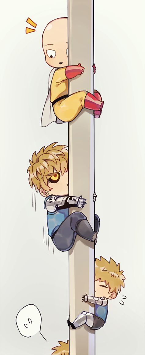 Chibis on a pole Saitama Sensei, One Pun, One Punch Man Funny, Genos Wallpaper, Saitama One Punch, Saitama One Punch Man, One Punch Man Manga, One Punch Man Anime, Man Wallpaper