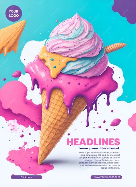 Cream Illustration, Ice Cream Illustration, Psd Flyer, Graphic Design Inspiration, Flyer Design, Graphic Resources, Illustration Design, Graffiti, Ice Cream