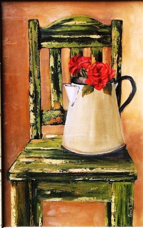 Abstract Painting Techniques, Diy Abstract Canvas Art, Barn Painting, Rustic Chair, Abstract Flower Art, Flower Painting Canvas, Summer Painting, Cottage Art, Landscape Art Painting