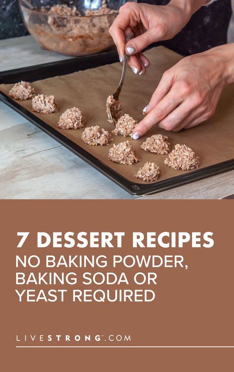 There are plenty of desserts without baking powder, baking soda or yeast. Try these scrumptious dessert recipes an easy treat. Desserts Without Baking Powder, No Baking Soda Desserts, Uses For Baking Powder, Baking Soda Alternative For Baking, How To Test Baking Powder For Freshness, Difference Between Baking Soda And Baking Powder, Paleo Pumpkin Pie, Almond Macaroons, Coconut Macaroons Recipe