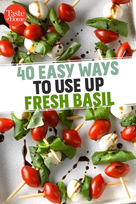 Basil Ideas Fresh, How To Save Fresh Basil, What Can I Make With Fresh Basil, What To Use Basil For, Fresh Basil Recipes Appetizer, Fresh Basil Drink Recipes, Sides With Basil, What To Do With Extra Basil, Fresh Basil Appetizers