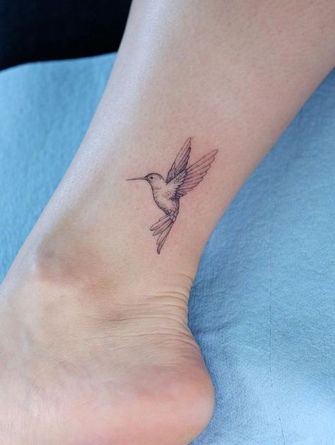 Matching Tattoos Hummingbird, Hummingbird Tattoo Ankle For Women, Humming Bird And Rose Tattoo, Hummingbird Cherry Blossom Tattoo, Hummingbird Lily Tattoo, Humming Bird Hand Tattoo, Hummingbird Tattoo On Ankle, Line Work Hummingbird Tattoo, Simple Hummingbird Tattoo Outline