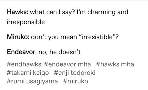 Mha Hawks Headcanons, Mha Incorrect Quotes, Mha Funny, Mha Memes, Keigo Takami, Mha Stuff, Boku No Academia, Mha Cosplay, My Hero Academia 2