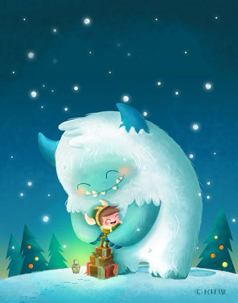 Yeti Cute Illustration, Cute Yeti Drawing, Monster Art Cute, Yeti Drawing, Yeti Illustration, Yeti Art, Lemonade Illustration, Snow Monster, Blue Monster