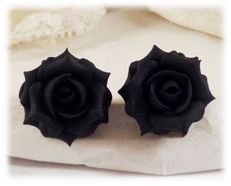 Black Rose Earrings Stud  Black Wedding by strandedtreasures Black Rose Accessories, Black Rose Earrings, Grad Accessories, Black Rose Jewelry, Black Jewelry Earrings, Emo Earrings, Roses Earrings, Rose Earring, Mood Jewelry