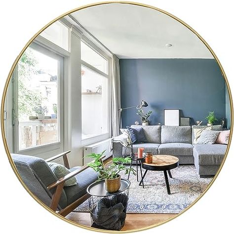 Circle Mirror Living Room, Mirror Living Room Decor, Circle Wall Mirror, Consistent Aesthetic, Gold Vanity Mirror, Mirror Living Room, Small Round Mirrors, Gold Vanity, Round Gold Mirror