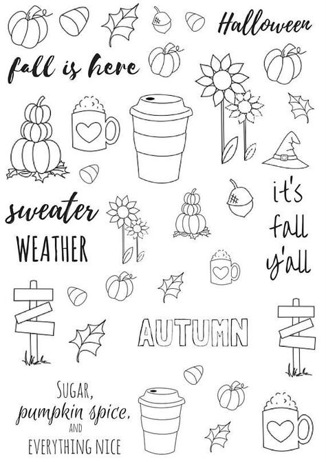 Printables Planner, Autumn Doodles, Fall Planner Stickers, Fall Planner, Bujo Doodles, Bullet Journal Printables, Bullet Journal Themes, Journal Themes, Bullet Journal Inspo