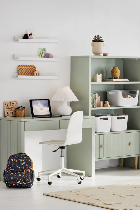 Shopping for new desk ideas? Give them a home bedroom refresh for back-to-school. A new aesthetic for a fresh start. We’ve got new furniture—add a new bookshelf for storage, a new desk for studying and more! Desk For Girls Bedroom, Kids Bedroom Desk Ideas, Kids Desk And Bookshelf, Desks For Girls Bedroom, Boys Study Table Ideas, Kids Bedroom With Desk, Girls Bedroom Desk Ideas, Boys Room Desk Ideas, Girls Desk Ideas